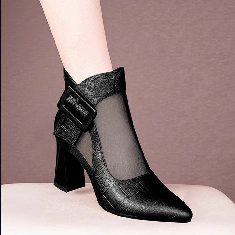Damen Elegante Stiefeletten mit Transparente Einsätze und Blockabsatz Echo Archiv