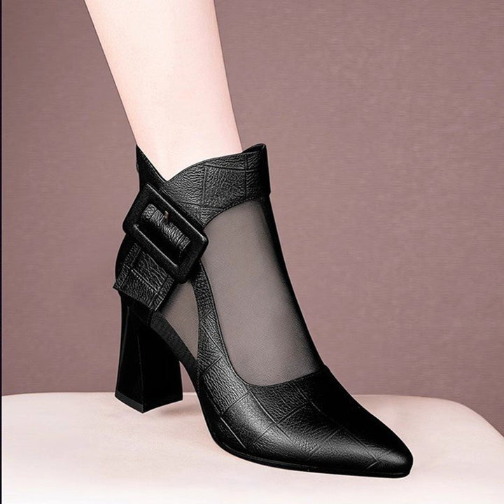 Damen Elegante Stiefeletten mit Transparente Einsätze und Blockabsatz Echo Archiv