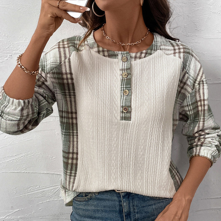 Damen Langarmshirt mit Karo- und Strukturdetails Echo Archiv