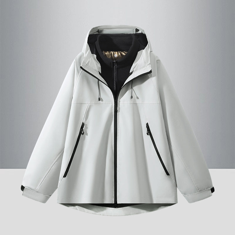 Herren Zweifarbige Softshell-Hybridjacke mit Kapuze, verlängerter Rücken und wasserabweisenden Reißverschlüssen Echo Archiv