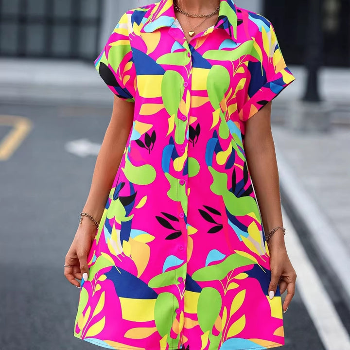 Damen Lockeres Hemdblusenkleid mit Knopfleiste, Reverskragen und floralem Print – Lunéa