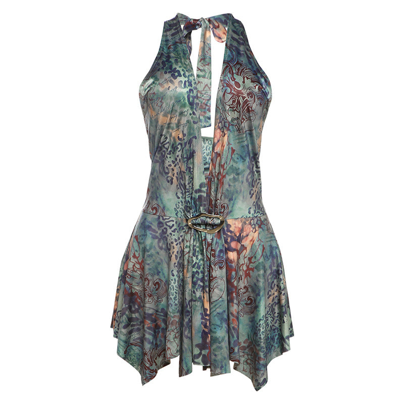 Damen Elegantes Chiffonkleid mit tiefem Ausschnitt und fließendem Schnitt Echo Archiv