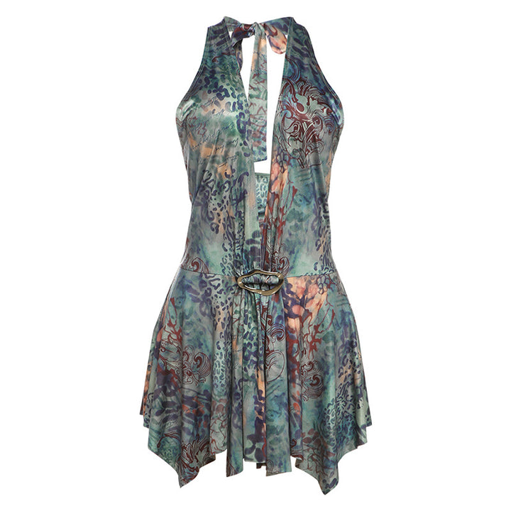 Damen Elegantes Chiffonkleid mit tiefem Ausschnitt und fließendem Schnitt Echo Archiv