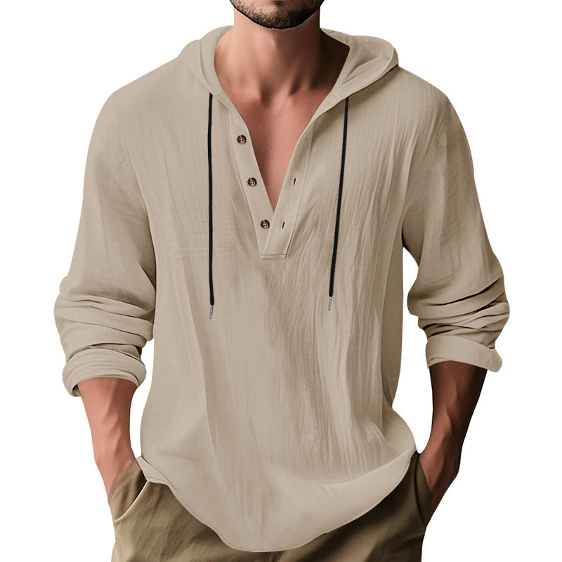 Herren Langarm Kapuzenshirt mit modischem Knopfleisten-Design Echoarchiv