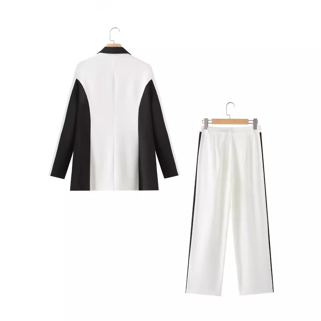 Damen elegante Zweiteiler-Blazer mit kontrastierenden Seitenbahnen und taillierter Bundfaltenhose – Valéne