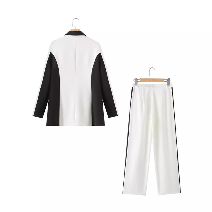Damen elegante Zweiteiler-Blazer mit kontrastierenden Seitenbahnen und taillierter Bundfaltenhose – Valéne