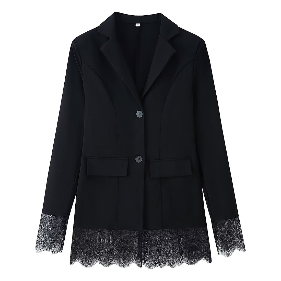 Damen Langblazer mit Spitzenbesatz an Saum und Manschetten, taillierter Schnitt Echoarchiv