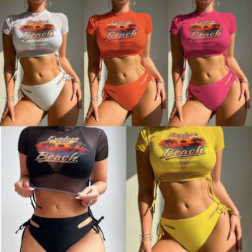 Damen Bikiniset mit modischer cropped Bluse und Schnürdetail Echo Archiv