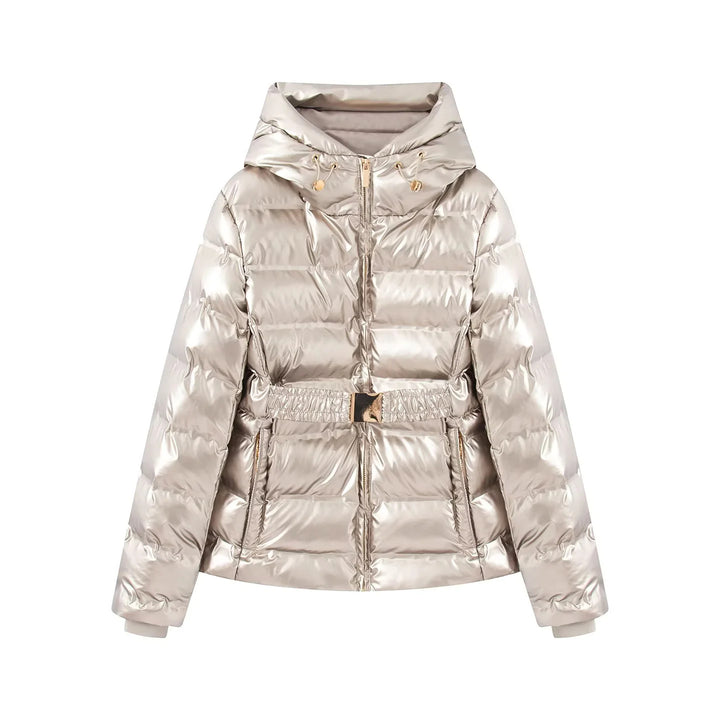 Damen nan gesteppte Glanz-Steppjacke mit Kapuze, wattierter Thermofütterung und elastischem Taillengürtel Echo Archiv