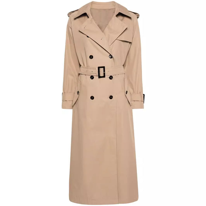 Damen Trenchcoat im Maxilänge mit doppelreihiger Knopfleiste und Taillengürtel Echoarchiv