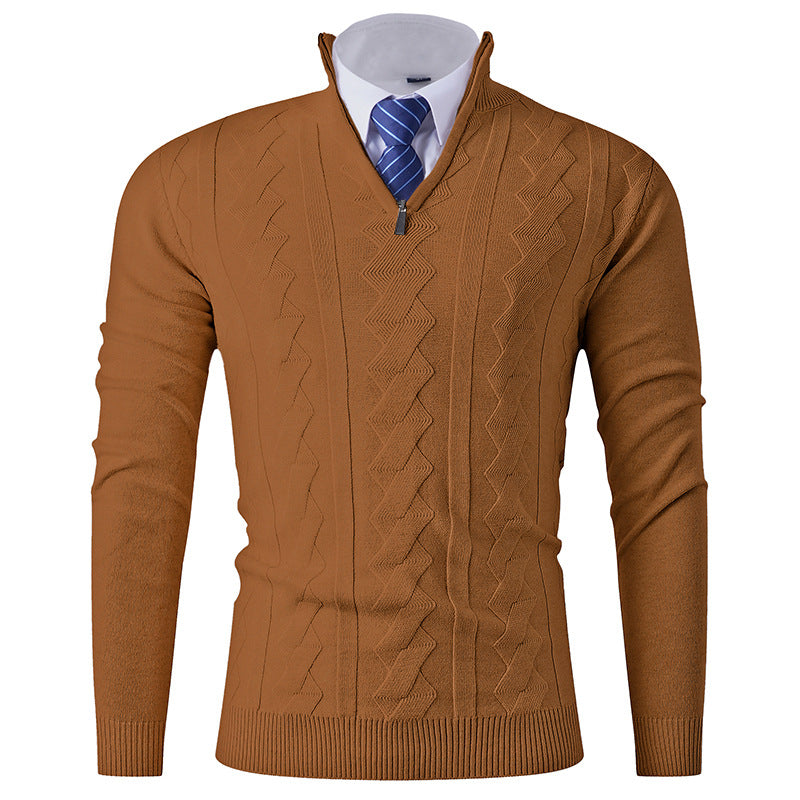 Herren eleganter Stehkragenpullover mit strukturiertem Zipper Echoarchiv