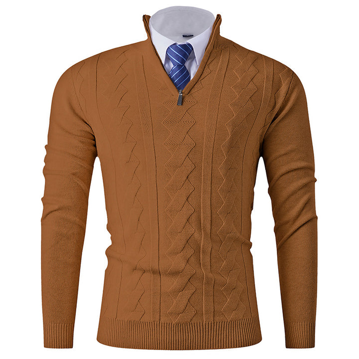 Herren eleganter Stehkragenpullover mit strukturiertem Zipper Echoarchiv