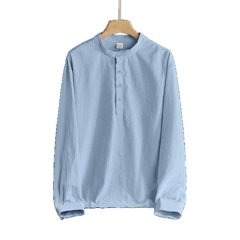 Herren Leinen-Mix Langarmshirt Henley mit Stehkragen Echoarchiv
