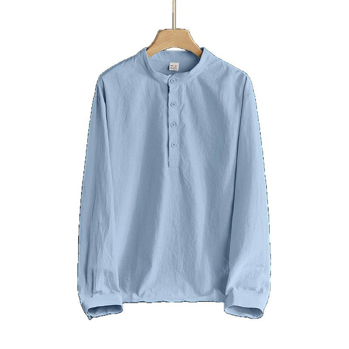 Herren Leinen-Mix Langarmshirt Henley mit Stehkragen Echoarchiv