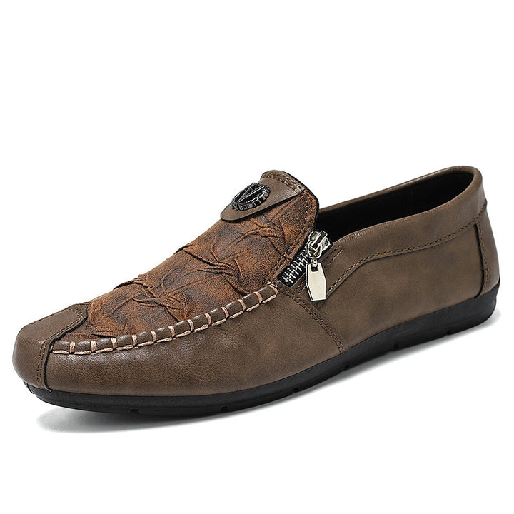 Herren elegante Lederoptik Slipper mit Zierreißverschluss, handgenähter Mokassinnaht und flexibler Komfortsohle Echo Archiv
