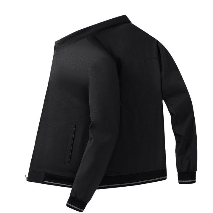 Herren Leichte Minimalistische Bomberjacke mit Stehkragen, Zwei-Wege-Reißverschluss und Rippbündchen Echoarchiv