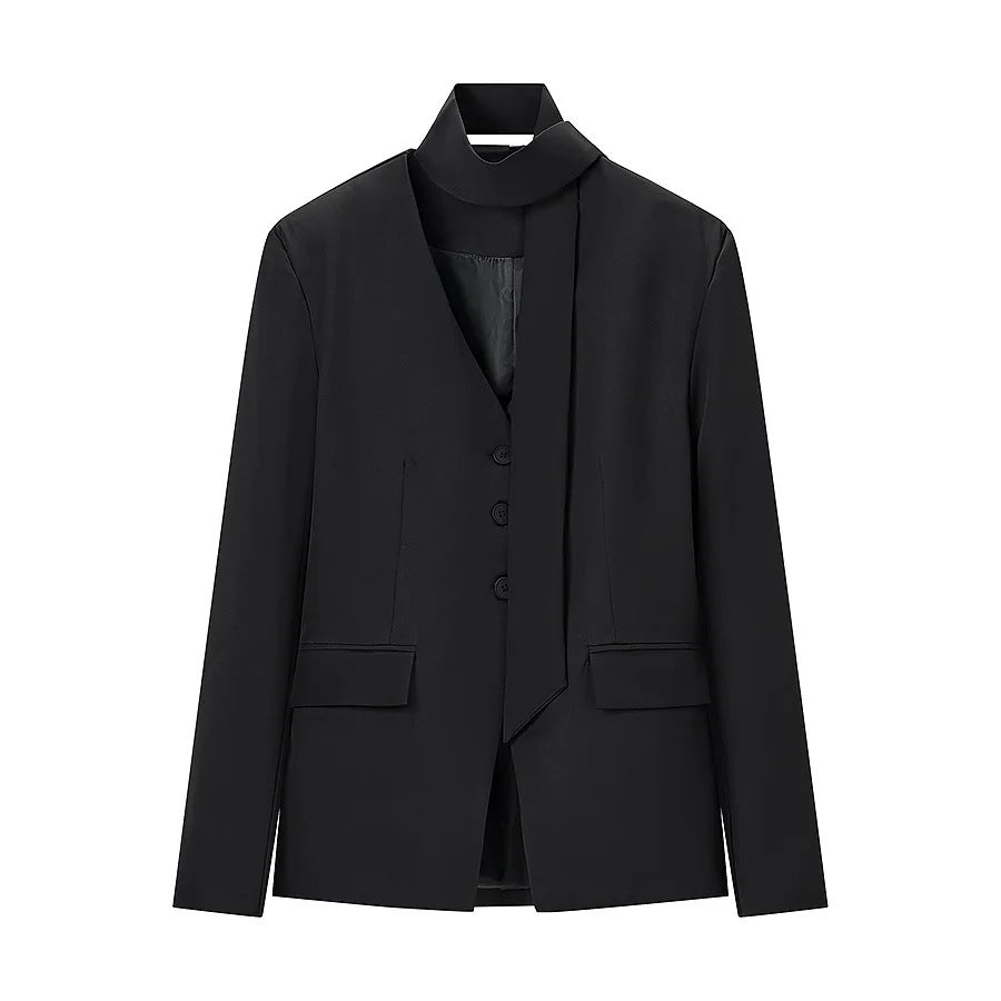 Damen taillierter Blazer mit Schalkragen-Schleife und V-Ausschnitt – Valéne