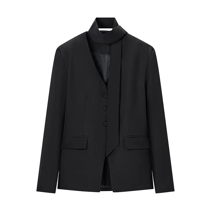 Damen taillierter Blazer mit Schalkragen-Schleife und V-Ausschnitt – Valéne