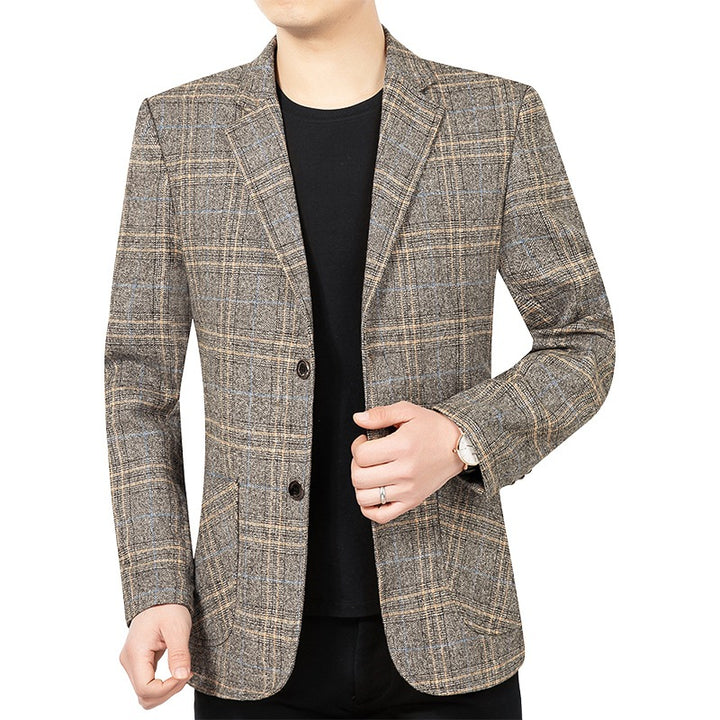 Herren Kariertes Slim-Fit Sakko mit strukturiertem Wollmix und aufgesetzten Taschen – Tianoro