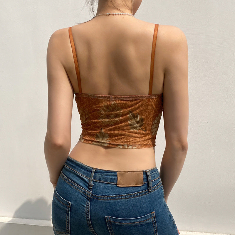 Damen Trägershirt mit Spitzenakzenten und floralem Design Echo Archiv