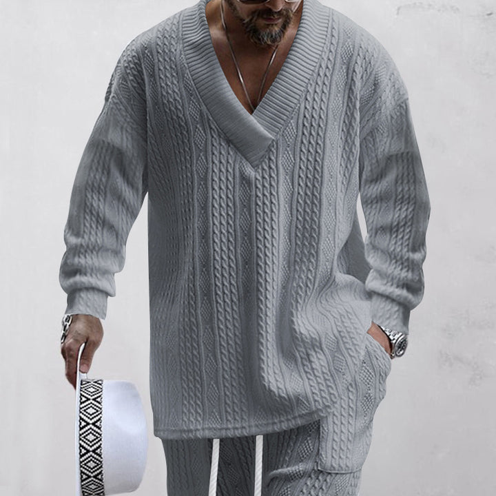 Herren Luxus Strickpullover mit V-Ausschnitt und modernen Zopfmustern Echoarchiv