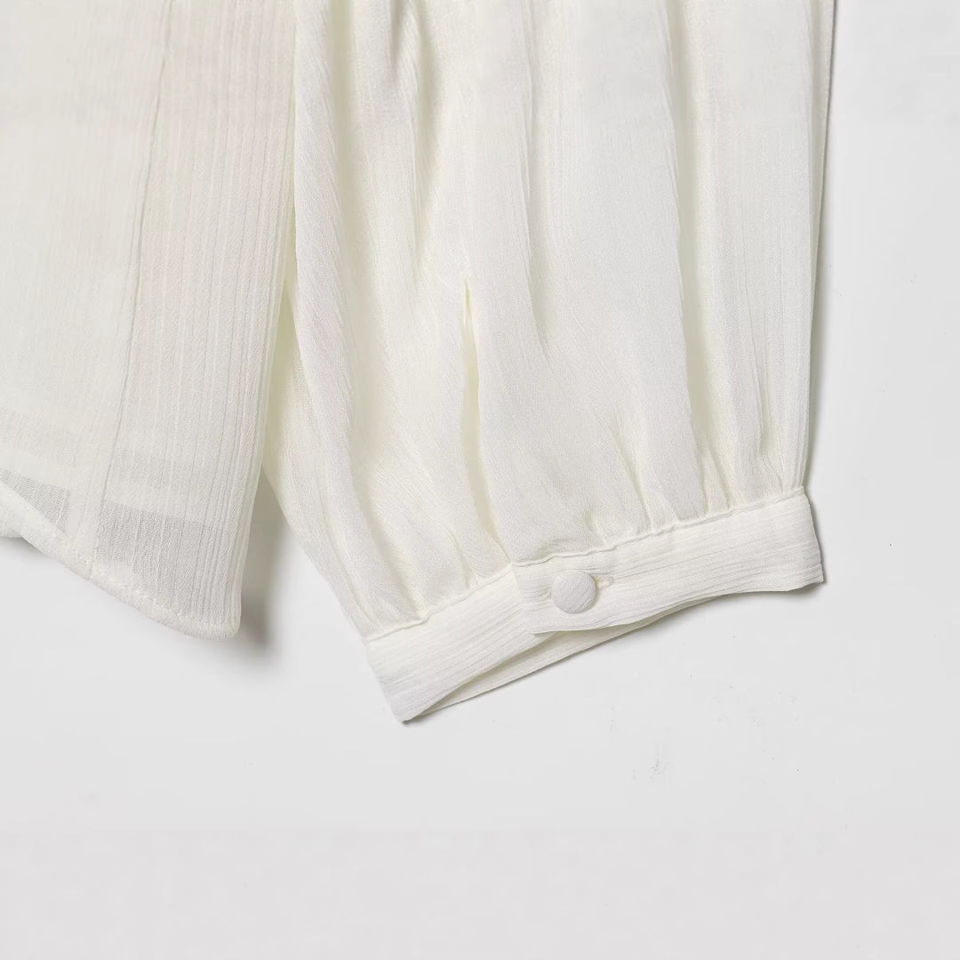 Damen Chiffonbluse mit Rüschen-Detail und plissierter Brustpartie Echoarchiv
