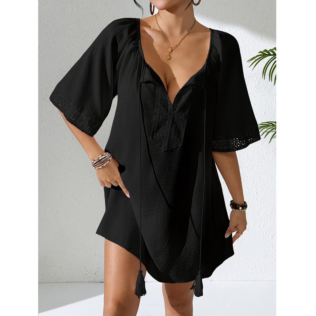 Damen Häkelstrandkleid mit elegantem V-Ausschnitt und luftigen Ärmeln Echo Archiv