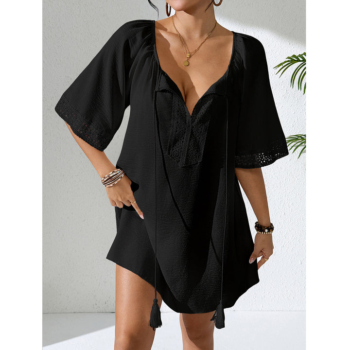 Damen Häkelstrandkleid mit elegantem V-Ausschnitt und luftigen Ärmeln Echo Archiv