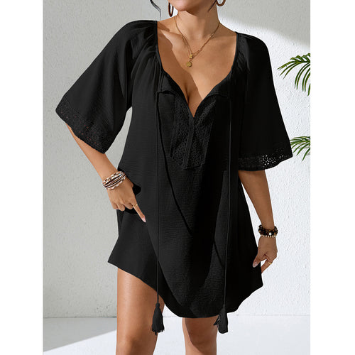 Damen Häkelstrandkleid mit elegantem V-Ausschnitt und luftigen Ärmeln Echo Archiv