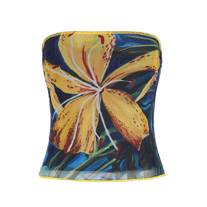 Damen Bandeau-Top mit buntem floralen Druck und elastischem Saum Echo Archiv