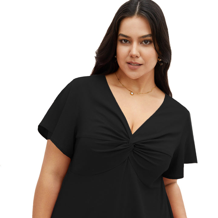 Damen Elegant geschnittenes Midikleid mit Knotendetail und kurzen Ärmeln Echo Archiv