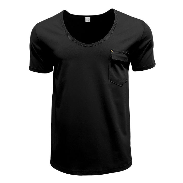 Herren hochwertiges T-Shirt mit lässigem V-Ausschnitt und praktischer Brusttasche Echoarchiv