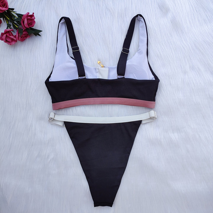 Damen Sport-Bikini-Set mit Reißverschluss und farblich abgesetzten Details Echo Archiv