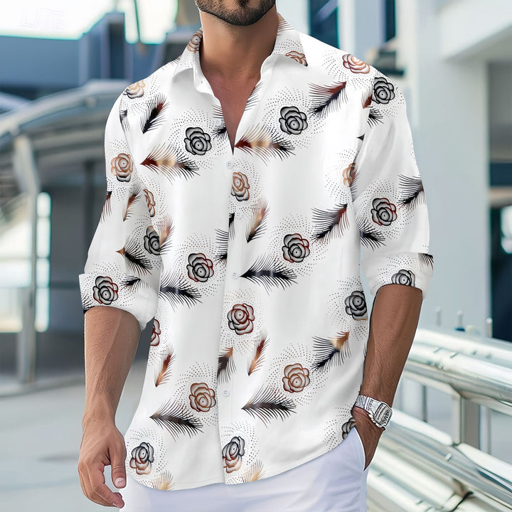 Herren langarm Blusenshirt mit floralem Muster und atmungsaktiven Eigenschaften Echoarchiv