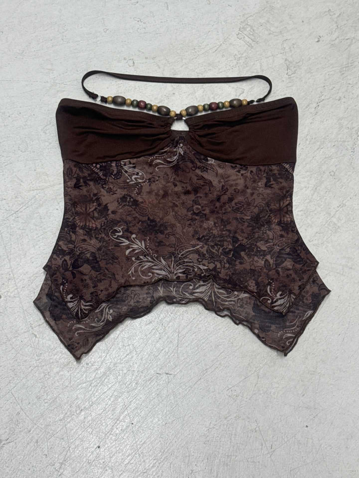 Damen lässiges Bandeau-Top mit floralem Design und raffinierten Bindebändern Echo Archiv