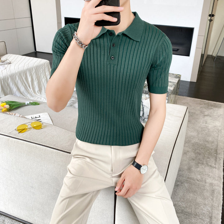 Herrenmode Poloshirt mit kurzen Ärmeln und gerippter Textur Echo Archive