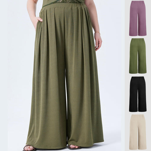 Damen Weite Feinstrick-Palazzohose mit hohem Elastikbund und Faltenfall – Avélisse