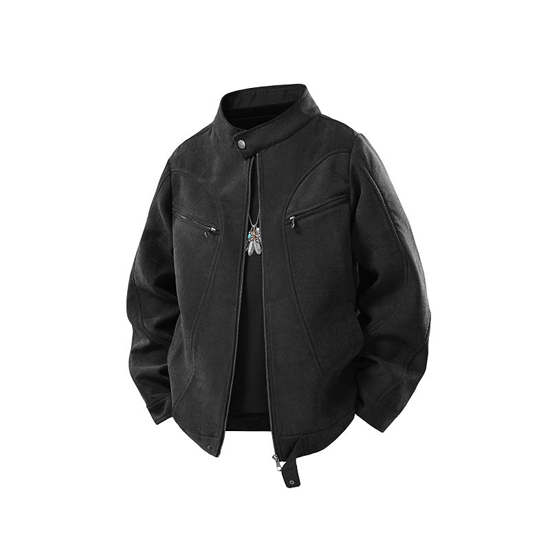 Herren Lässige Utility‑Jacke mit Stehkragen, Reißverschluss und Brusttaschen Echo Archiv
