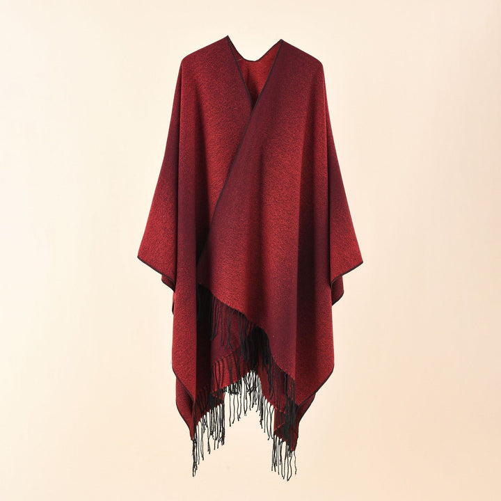 Damen Cape-Poncho aus leichtem Glanzstrick mit Ombre-Effekt und Fransensaum Echo Archiv