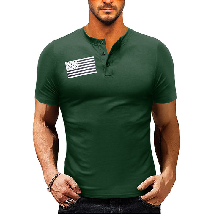 Herren Kurzarm-Henley-Shirt mit modischem Flaggenaufdruck Echoarchiv