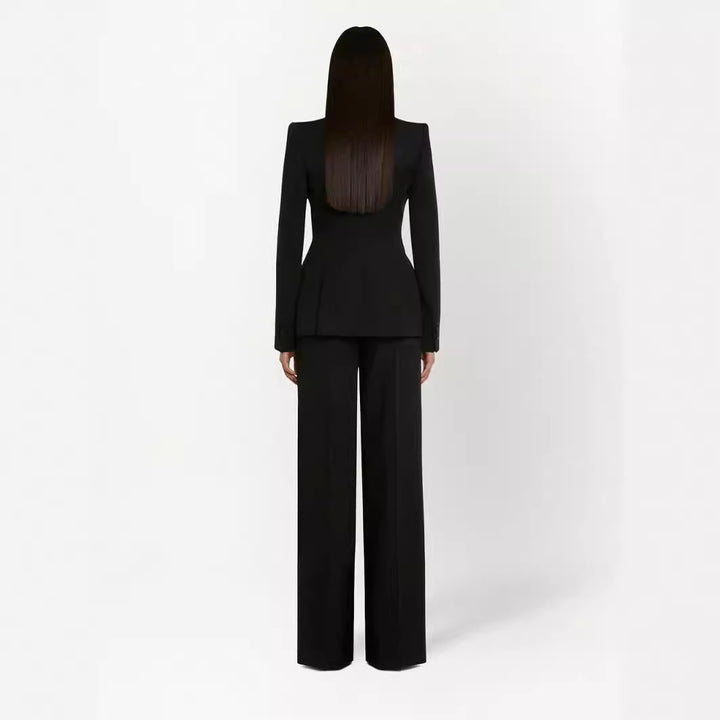 Damen Elegantes Smokingset im Tailoring mit tailliertem Einreihblazer und weiter Palazzohose Echoarchiv