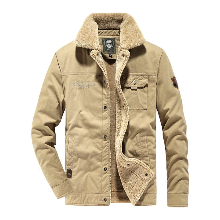Herren Canvas-Fieldjacke mit Teddyfutter, Brusttasche und Druckknopfverschluss – Taviero