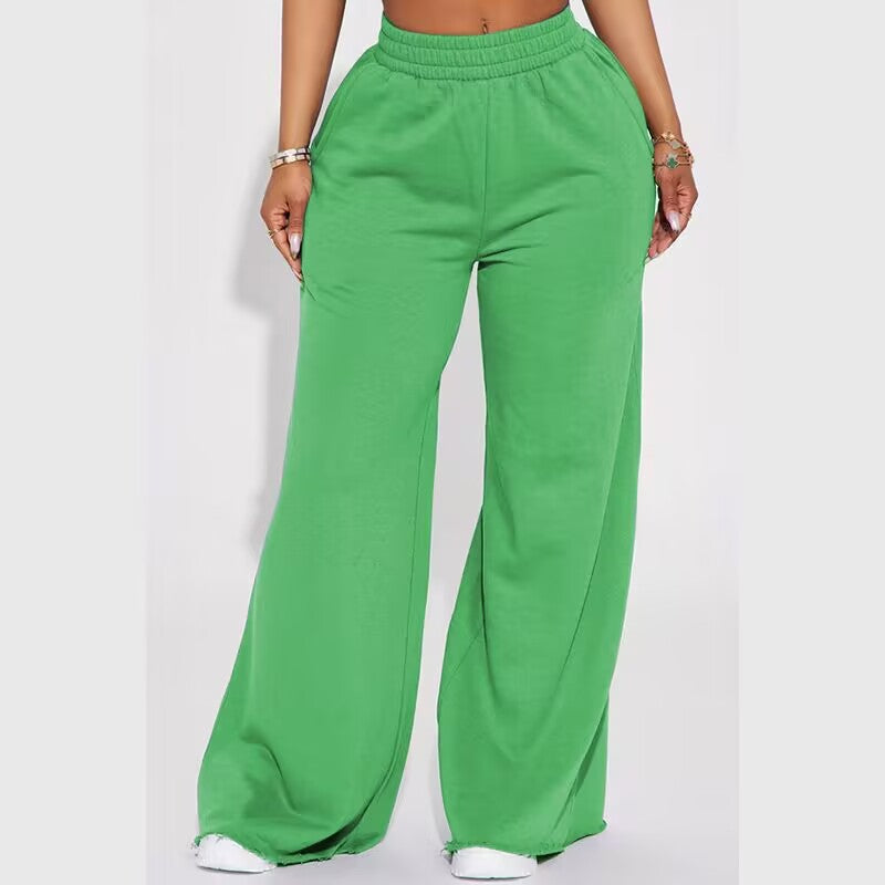 Damen weite Highwaist Palazzo-Loungehose mit doppelt gerafftem Komfortbund und fließender Wide‑Leg-Silhouette – Avélisse