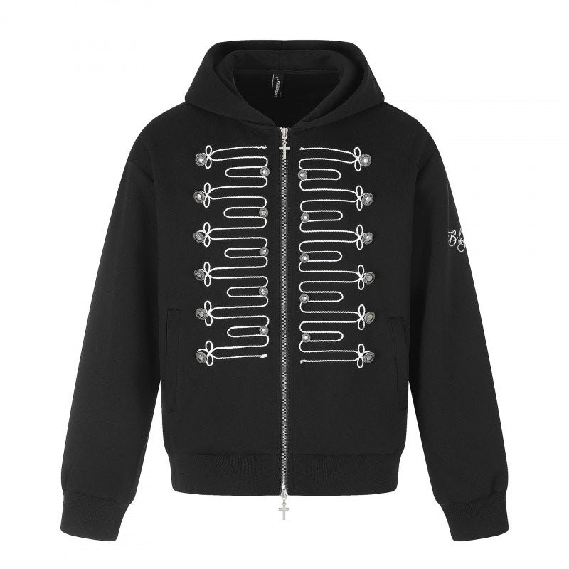Unisex Reißverschluss-Kapuzenjacke im Military-Look mit Kordelstickerei und Kreuz-Zipper Echo Archiv