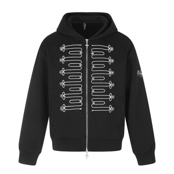 Unisex Reißverschluss-Kapuzenjacke im Military-Look mit Kordelstickerei und Kreuz-Zipper Echo Archiv