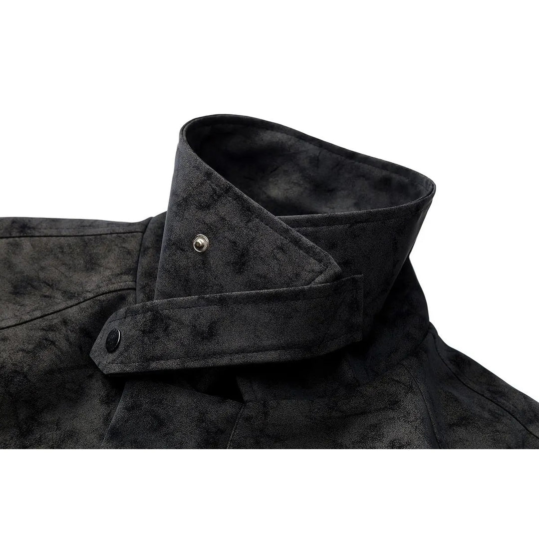 Herren Kurz geschnittene Velours-Optik Jacke mit Hemdkragen, Gürteldetail & verdecktem Reißverschluss Echoarchiv