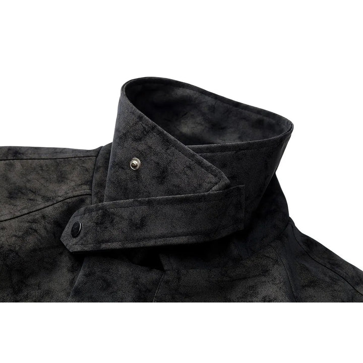 Herren Kurz geschnittene Velours-Optik Jacke mit Hemdkragen, Gürteldetail & verdecktem Reißverschluss Echoarchiv
