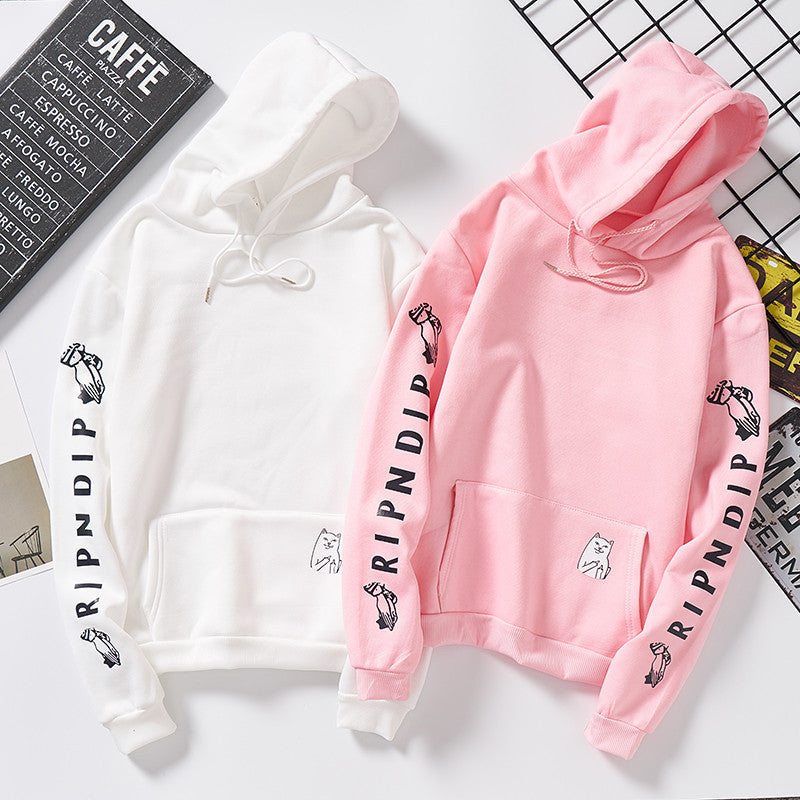 Damen Kapuzenpullover mit auffälligem Ärmelprint, Kängurutasche und relaxed Fit – Auréline