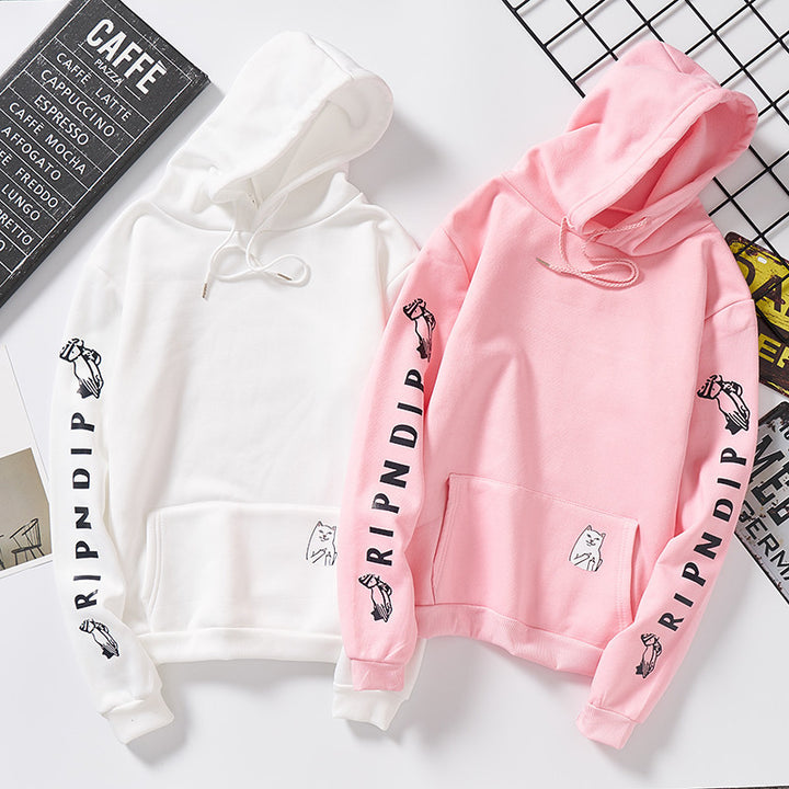 Damen Kapuzenpullover mit auffälligem Ärmelprint, Kängurutasche und relaxed Fit – Auréline