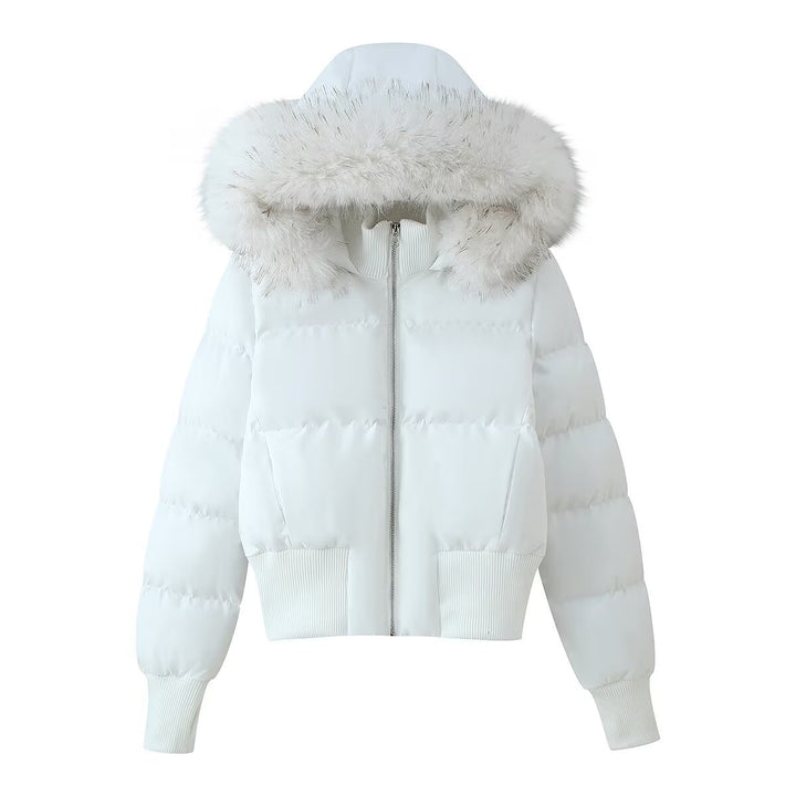 Damen Gepolsterte Cropped-Bomberjacke mit Kapuze und abnehmbarem Kunstpelzbesatz Echo Archiv